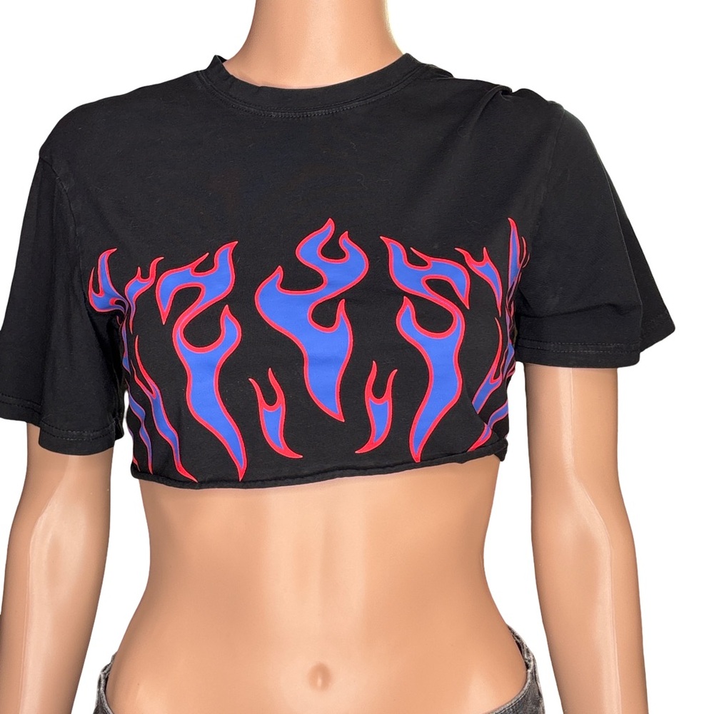 Shein Y2K Black Flame Crop Top Small